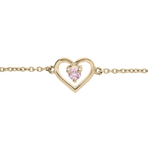 Bracelet en plaqu or chane avec coeur et oxyde rose 14+3cm - Vue 1