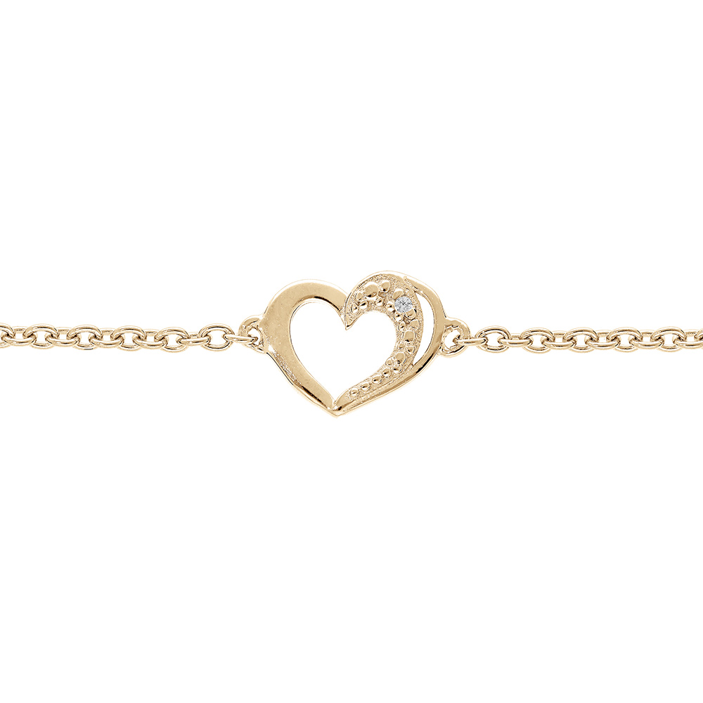 Bracelet en plaqu� or cha�ne avec coeur et oxydes blancs sertis 15+3cm - Vue 1