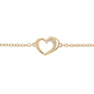 Bracelet en plaqu or chane avec coeur et oxydes blancs sertis 15+3cm - Vue 1