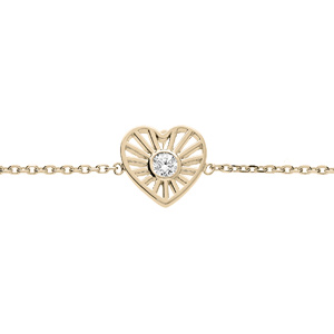Bracelet en plaqu or chane avec coeur et soleil oxyde blanc serti 16+2cm - Vue 1