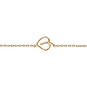 Bracelet en plaqué or chaîne avec coeur évidé et oxydes blancs sertis 16cm + 2cm - Vue 1