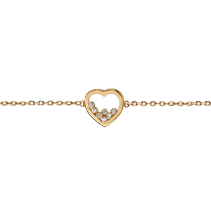 Bracelet en plaqu or chane avec coeur vid et 7 oxydes blancs sertis 16cm + 2cm - Vue 1