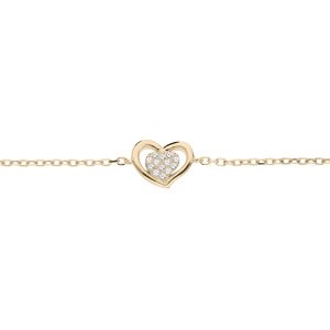 Bracelet en plaqu or chane avec coeur oxydes blancs sertis 16+3cm - Vue 1