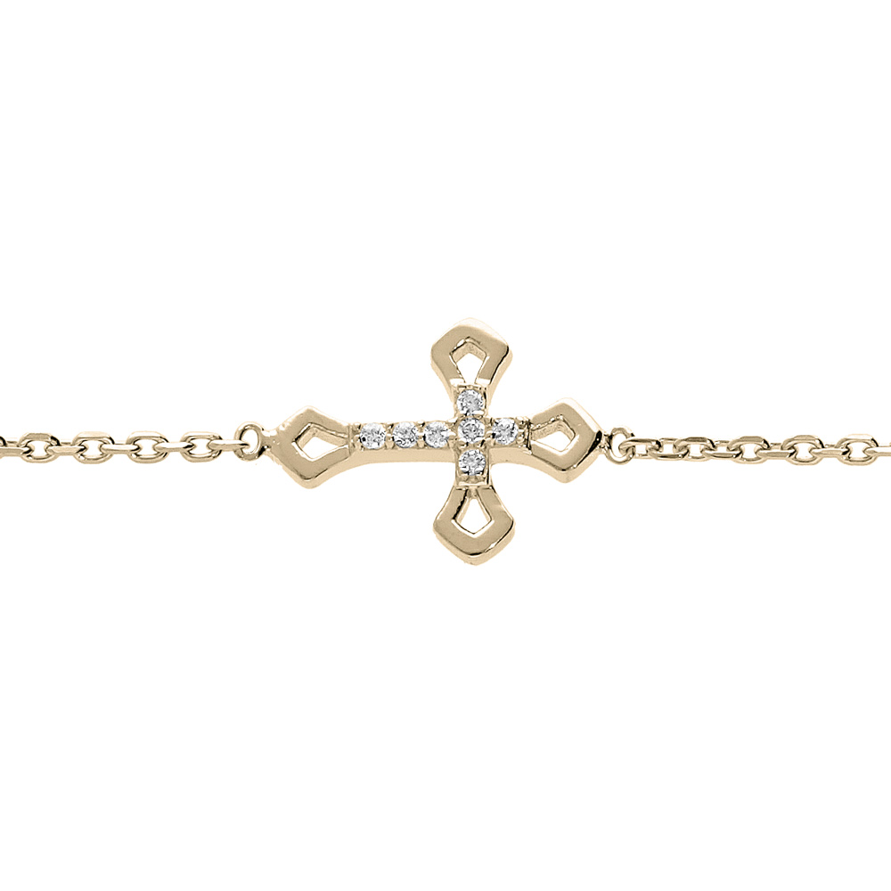 Bracelet en plaqu� or cha�ne avec croix et oxydes blancs sertis 16+2cm - Vue 1
