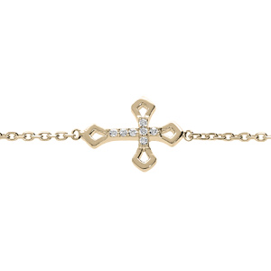 Bracelet en plaqu or chane avec croix et oxydes blancs sertis 16+2cm - Vue 1