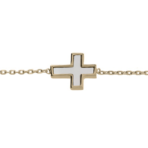 Bracelet en plaqu or chane avec croix Nacre blanche 18cm rglable 16cm - Vue 1