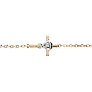 Bracelet en plaqu or chane avec croix oxyde blanc serti 18+3cm - Vue 1