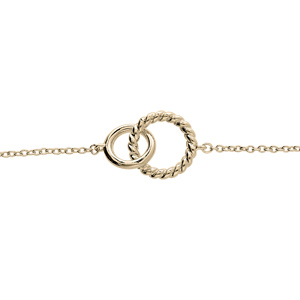 Bracelet en plaqu or chane avec double anneaux entremels lisse et torsade 16+3cm - Vue 1