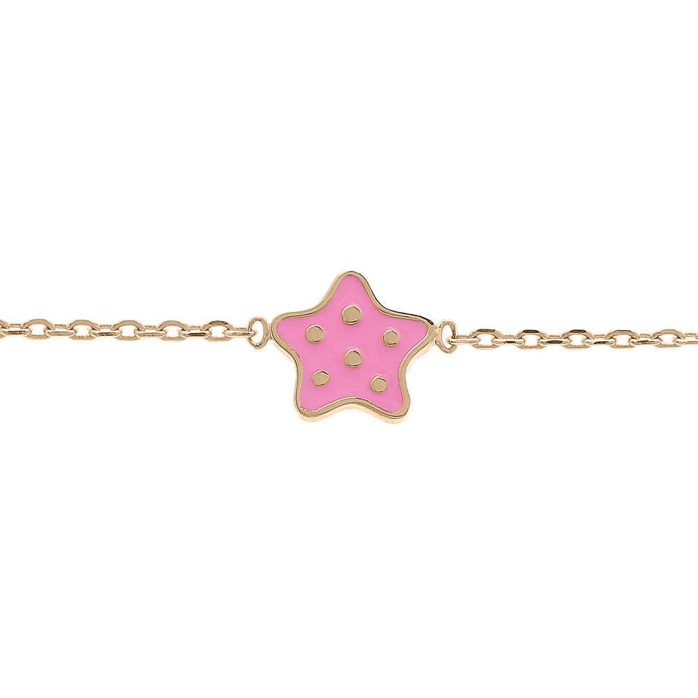 Bracelet en plaqu� or cha�ne avec �toile rose � pois 14+2cm - Vue 1