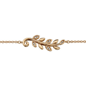 Bracelet en plaqué or chaîne avec feuillage lisse et oxydes blancs 16cm + 2cm - Vue 1