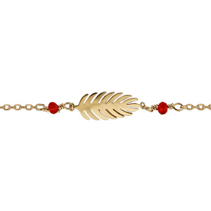 Bracelet en plaqu or chane avec feuille 2 boules rouge 16cm + 2cm - Vue 1