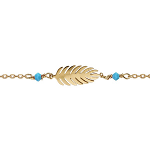 Bracelet en plaqu or chane avec feuille 2 boules turquoise 16cm + 2cm - Vue 1