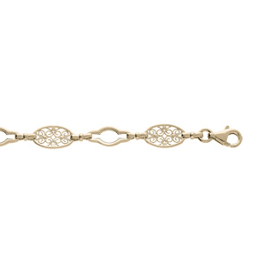 Bracelet en plaqu or chane avec filigrane ovale et maillons ajours 16+3cm - Vue 1