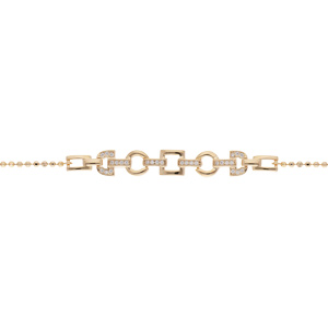Bracelet en plaqu or chane avec forme gometrique oxydes balncs sertis 16,5+3cm - Vue 1