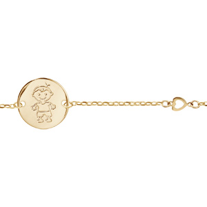 Bracelet en plaqué or chaîne avec galet gravé petit garçon - longueur 17cm + 3cm - Vue 1
