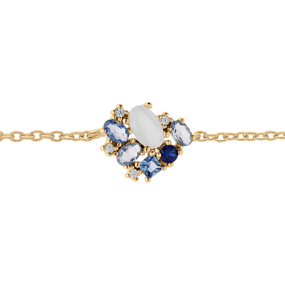 Bracelet en plaqu or chane avec gomtire oxydes bleus et blancs 16+2cm - Vue 1