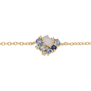 Bracelet en plaqu or chane avec gomtire oxydes bleus et blancs 16+2cm - Vue 1
