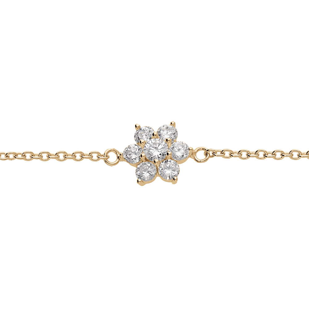 Bracelet en plaqu� or cha�ne avec marguerite oxydes blancs sertis 16+2.5cm - Vue 1