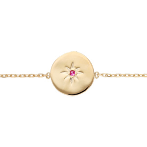 Bracelet en plaqu or chane avec mdaille toile oxyde rose 16+3cm - Vue 1