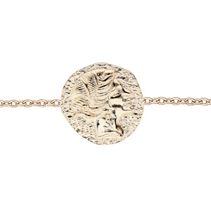 Bracelet en plaqu or chane avec mdaillon motif desse grecque finition antique 16+2cm - Vue 1