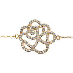 Bracelet en plaqué or chaîne avec motif fleurs - longueur 16+3cm - Vue 1