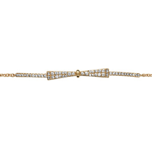 Bracelet en plaqué or chaîne avec noeud papillon en oxydes blancs au milieu - longueur 16cm + 2cm de rallonge - Vue 1