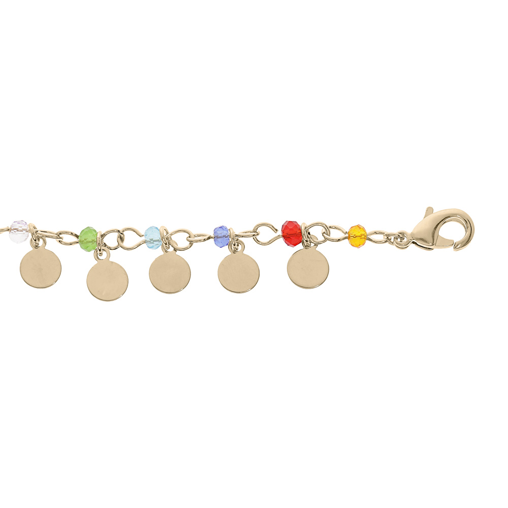 Bracelet en plaqu� or cha�ne avec pampilles et perles multi couleurs 17+3cm - Vue 1