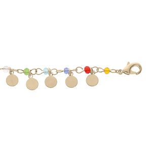 Bracelet en plaqu or chane avec pampilles et perles multi couleurs 17+3cm - Vue 1