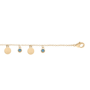 Bracelet en plaqu or chane avec pampilles lisses et oxydes sertis couleur turquoise 17+3cm - Vue 1