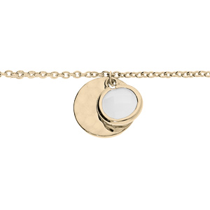 Bracelet en plaqu or chane avec pampilles martele et pierre facete blanche opaque 16+2cm - Vue 1