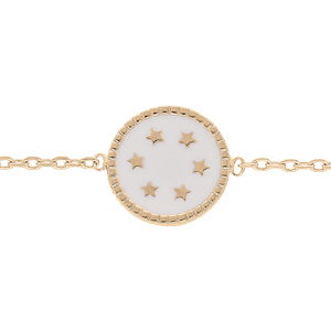 Bracelet en plaqué or chaîne avec pastille blanche et étoiles réglable 16 et 18cm - Vue 1
