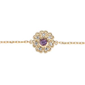 Bracelet en plaqué or chaîne avec pastille fleur coeur en Iolite véritable et oxydes blancs sertis 16+3cm - Vue 1