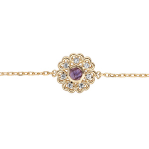 Bracelet en plaqu or chane avec pastille fleur coeur en Iolite vritable et oxydes blancs sertis 16+3cm - Vue 1