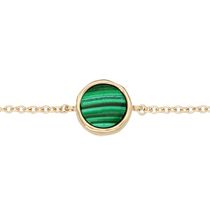 Bracelet en plaqu or chane avec pastille ronde avec Malachite vritable 16+2cm - Vue 1