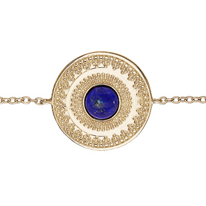 Bracelet en plaqu or chane avec pastille ronde et Lapis Lazuli vritable 16+2cm - Vue 1