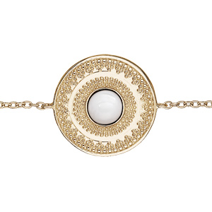 Bracelet en plaqué or chaîne avec pastille ronde et pierre Nacre véritable 16+2cm - Vue 1