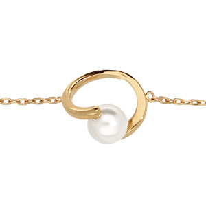 Bracelet en plaqu or chane avec perle blanche de synthse 15+2cm - Vue 1