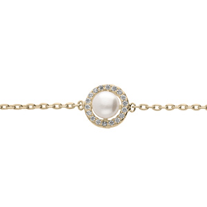 Bracelet en plaqu or chane avec Perle de culture d\'eau douce contour oxydes blancs 18cm rglable 16 - Vue 1