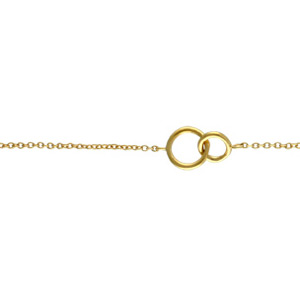 Bracelet en plaqu or chane avec 2 petits anneaux de taille diffrente entrelacs - longueur 16cm + 2cm de rallonge - Vue 1
