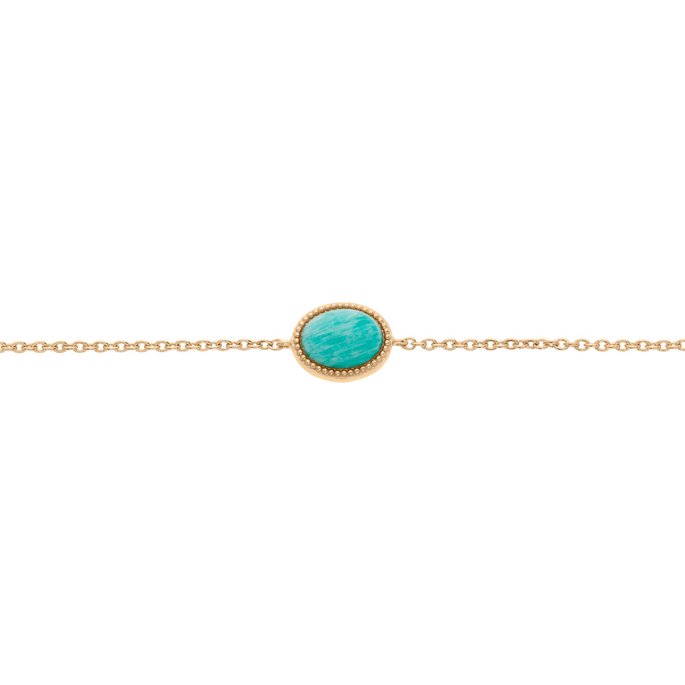 Bracelet en plaqu or chane avec pierre Amazonite vritable contour perl 16+2cm - Vue 1