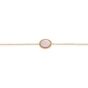 Bracelet en plaqu or chane avec pierre Quartz rose vritable contour perl 16+2cm - Vue 1