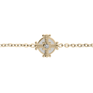 Bracelet en plaqu or chane avec rond blanc,croix et oxyde blanc serti 16+3cm - Vue 1