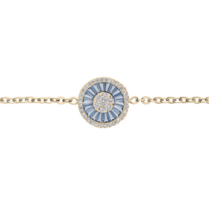 Bracelet en plaqu or chane avec rond en oxydes bleus et contour oxydes blancs sertis 16+3cm - Vue 1