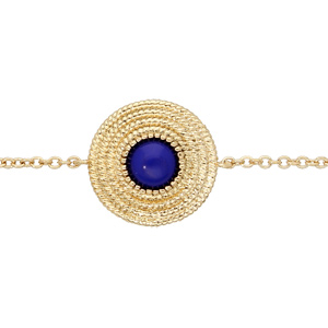 Bracelet en plaqu or chane avec rond et pierre bleu fonce 16+2cm - Vue 1