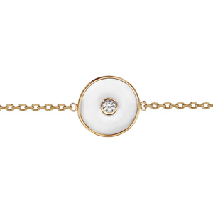 Bracelet en plaqu or chane avec rond rsine blanche et 1 oxyde blanc serti clos 16cm + 2cm - Vue 1