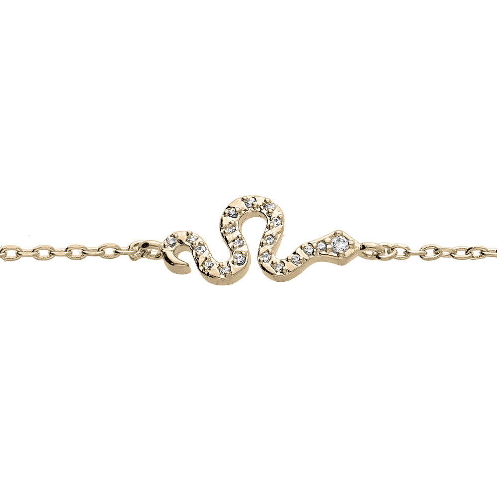 Bracelet en plaqu� or cha�ne avec serpent et oxydes blancs sertis 16+3cm - Vue 1