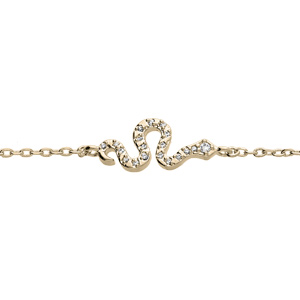 Bracelet en plaqu or chane avec serpent et oxydes blancs sertis 16+3cm - Vue 1