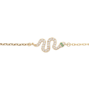 Bracelet en plaqu or chane avec serpent oxydes blancs et verts sertis 16,5+2,5cm - Vue 1
