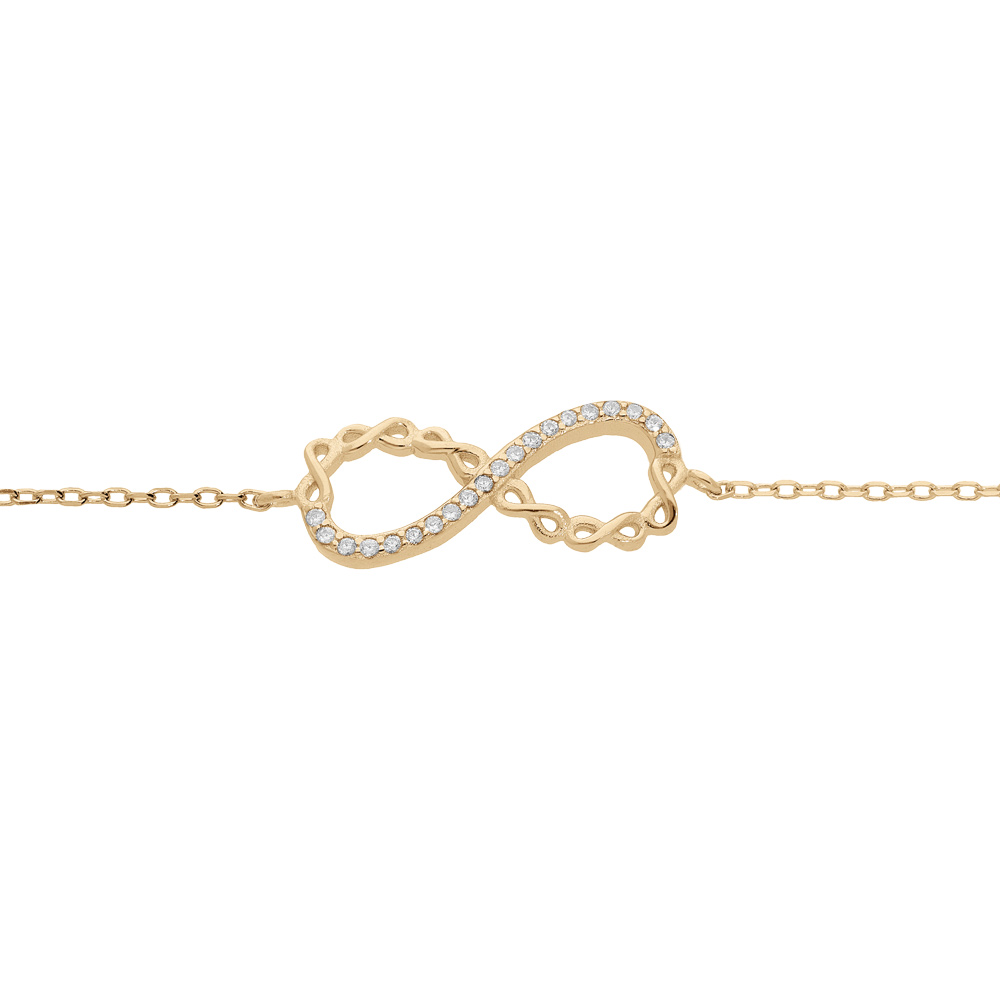 Bracelet en plaqu� or cha�ne avec symbole infini et oxydes blancs sertis 16+3cm - Vue 1