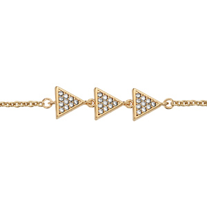 Bracelet en plaqu or chane avec 3 triangles pavs d\'oxydes blancs sertis - longueur 16cm + 2cm de rallonge - Vue 1